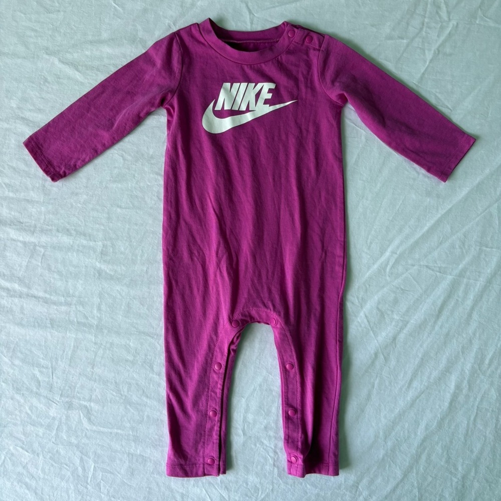 Nike Kids Active Fuchsia Pink Purple Long Sleeve Coverall Jumpsuit Size 12 M